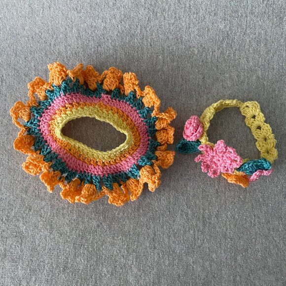 Handmade Crochet Multicoloured Floral Outfit for 17cm Plush Doll 2-Piece Set - Picture 9 of 9